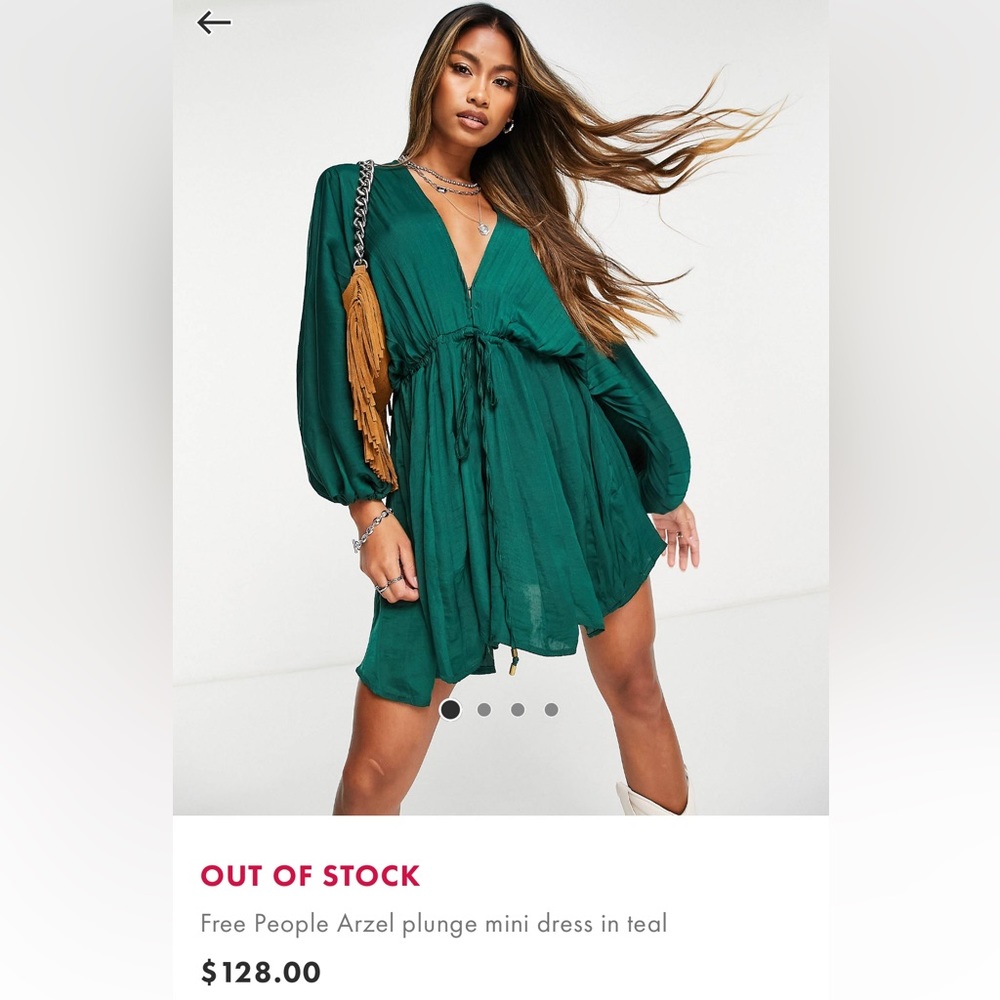 Free People Arzel Plunge Long Sleeve Minidress in Green size XL
